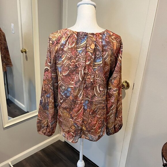 NWT Wrong Side of Right Paisley Pleated Long Sleeve Chiffon Top, Size 3 (S/M) - Picture 9 of 16